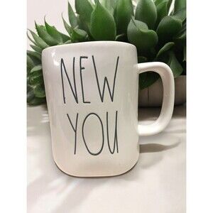 Rae Dunn NEW YOU White Ceramic Artisan Collection MAGENTA Coffee Cup Mug Teacup